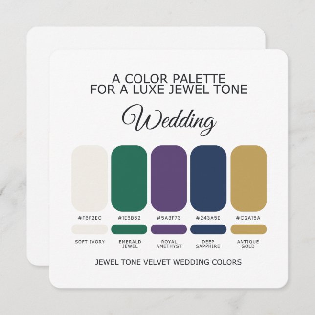 Invitation Luxe Jewel Wedding Color Palette Card (Devant / Derrière)