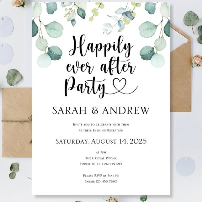 Invitation Luxe Joyeux Jour Après Mariage de fête Eucalyptus (Créateur téléchargé)
