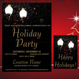 Invitation Luxe Lumières Black & Gold Corporate Holiday Party