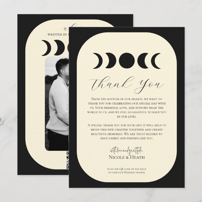 Invitation Luxe Luna Noir & Crème Phase Lunaire Mariage  (Devant / Derrière)