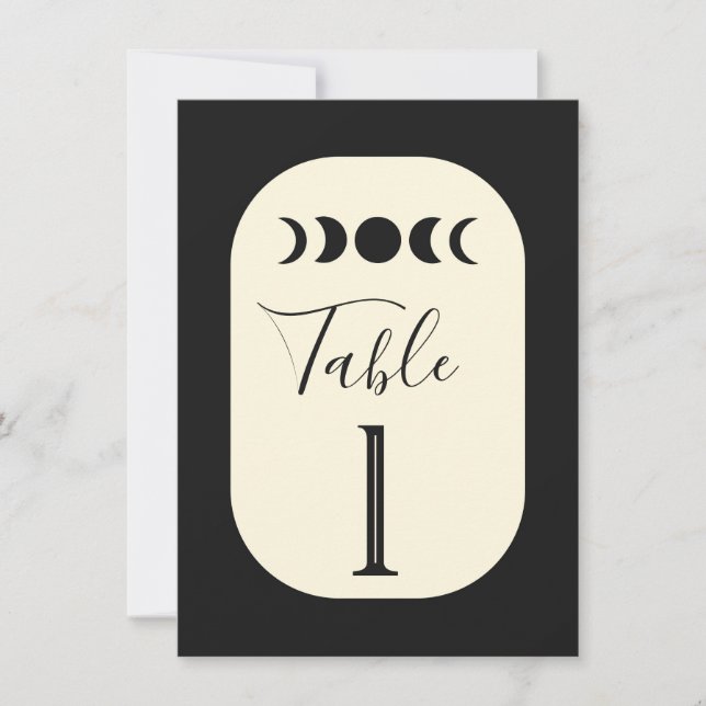 Invitation Luxe Lunaire Mariage à Phase de Lune Noir & Crème  (Devant)