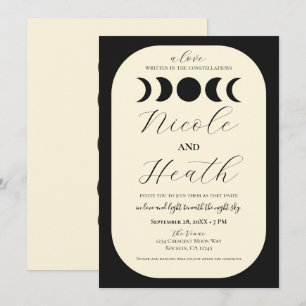 Invitation Luxe Lunaire Mariage à Phase de Lune Noir & Crème 