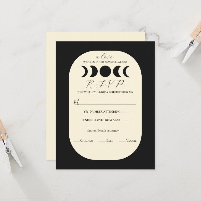 Invitation Luxe Lunaire Noir & Crème Phase de Lune Mariage RS (Devant/Arrière en situation)