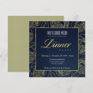 INVITATION LUXE LUSH NAVY FAUX GOLD ROSE DÎNER FLORAL FLORAL