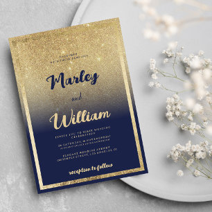 Invitation Luxe marine bleu or ombre parties scintillant Mari