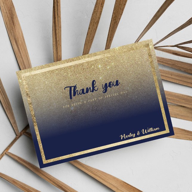 Invitation Luxe marine bleu or ombre parties scintillant Merc (Luxury navy blue gold ombre glitter Thank You)
