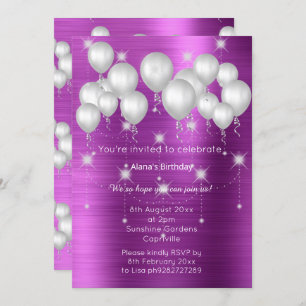 INVITATION LUXE MÉTALLIQUE PURPLE BALLON ANNIVERSAIRE INVITAT