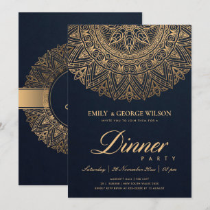 INVITATION LUXE NAVY GOLD CLASSIC ORNATE MANDALA DÎNER PARTIE