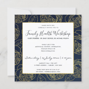 INVITATION LUXE NAVY GOLD ELEGANT ROSE FLORAL ATELIER ÉVÉNEME