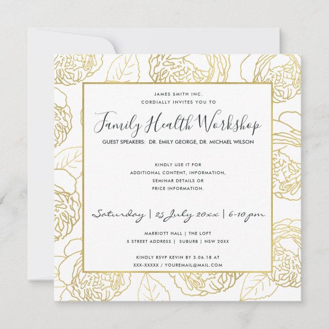 INVITATION LUXE NAVY GOLD WHITE ROSE FLORAL ATELIER ÉVÉNEMENT (Devant)