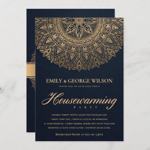 INVITATION LUXE NAVY OR ORNATE MANDALA FÊTE DE RÉCHAUFFEMENT