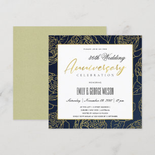 INVITATION LUXE NAVY OR ROSE FLORAL POUR ANNIVERSAIRE TOUTE A