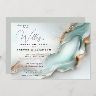 Invitation Luxe Opal Turquoise Or Liquide d'alcool Encre