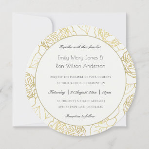 INVITATION LUXE OR BLANC KRAFT ÉLÉGANT ROSE FLORAL MARIAGE