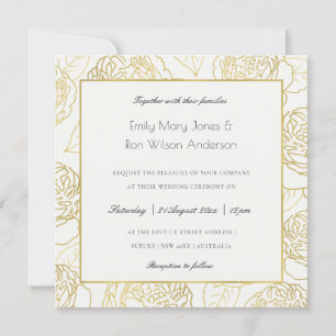 INVITATION LUXE OR BLANC KRAFT ÉLÉGANT ROSE FLORAL MARIAGE