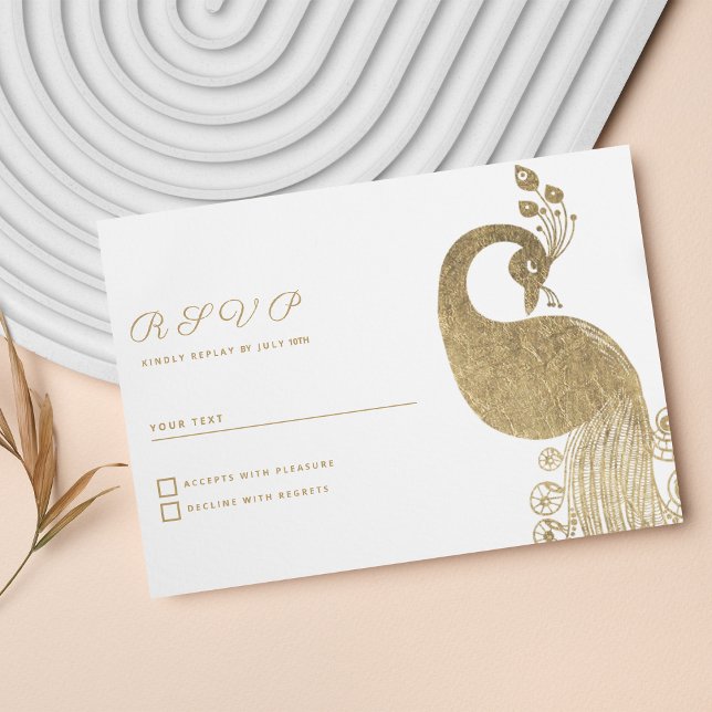 Invitation Luxe or blanc royal paon élégant RSVP (Luxury white gold royal peacock elegant RSVP )