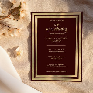 Invitation Luxe or bordeaux 50e anniversaire de Mariage