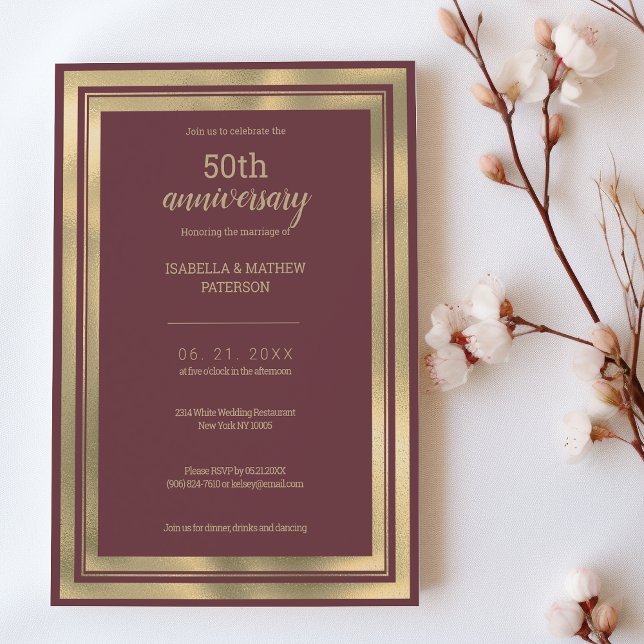 Invitation Luxe or rose roux 50e anniversaire de Mariage (Luxury dusty pink gold 50th Wedding Anniversary)