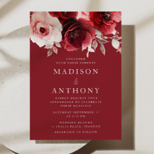 Invitation Luxe Radiance Ruby Red Roses Bloom Mariage