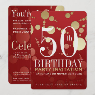 Invitation Luxe Red Gold 50th Birthday Party