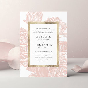 Invitation Luxe rose blush or vintage mariage botanique