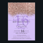 Invitation Luxe Rose Gold Lavender Parties scintillant Confet<br><div class="desc">L'invitation élégante, glamour et moderne à la fête d'anniversaire de sweet sixteen est parfaite pour la jeune adolescente contemporaine et élégante. Il présente un bloc de couleur pointu rose en or brillant imitation parties scintillant confetti sur un arrière - plan simple lavande violet avec un grand numéro "16" dans un...</div>