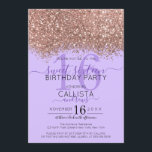 Invitation Luxe Rose Gold Lavender Parties scintillant Confet<br><div class="desc">L'invitation élégante, glamour et moderne à la fête d'anniversaire de sweet sixteen est parfaite pour la jeune adolescente contemporaine et élégante. Il présente un bloc de couleur pointu rose en or brillant imitation parties scintillant confetti sur un arrière - plan simple lavande violet avec un grand numéro "16" dans un...</div>