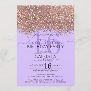 Invitation Luxe Rose Gold Lavender Parties scintillant Confet