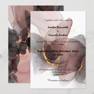 INVITATION LUXE ROSE NOIR MARBRE ABSTRAIT MARIAGE