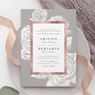 Invitation Luxe rose or vintage mariage botanique fleuri 