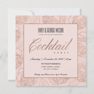 INVITATION LUXE ROSE PÂLE OR ROSE FLORAL COCKTAIL PARTY