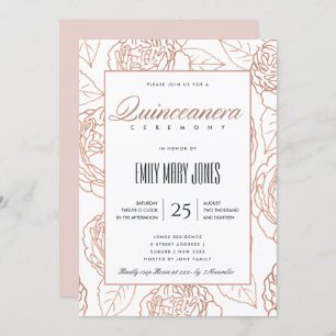 INVITATION LUXE ROSE ROSE ROSE ROSE OR FLORAL QUINCEANERA