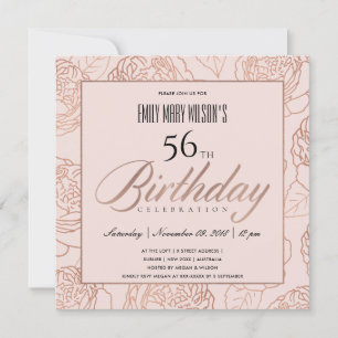 INVITATION LUXE ROSE ROSE ROSE ROSE OR FLORAL TOUT ÂGE ANNIVE