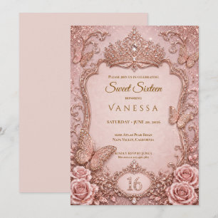 Invitation Luxe Rose Strass Paillettes Sweet 16