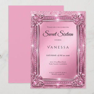Invitation Luxe Rose Strass Paillettes Sweet 16