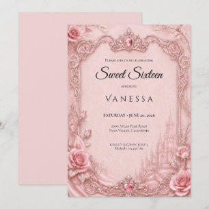 Invitation Luxe Rose Strass Paillettes Sweet 16