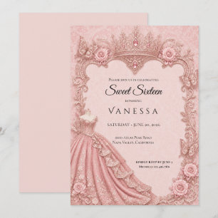 Invitation Luxe Rose Strass Paillettes Sweet 16