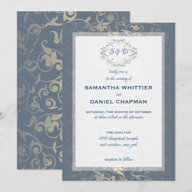 Invitation Luxe Royal Elegant design damassé (Devant / Derrière)