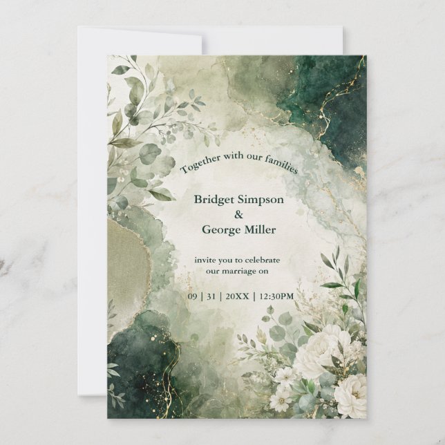Invitation Luxe Sage Émeraude Mariage Floral Collage (Devant)