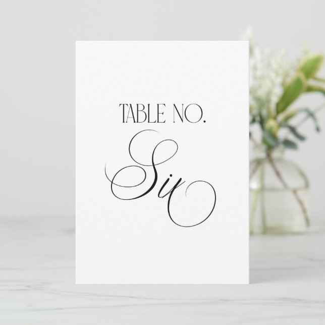 Invitation Luxe Script 5x7 Wedding Table Number Six Sign (Debout devant)