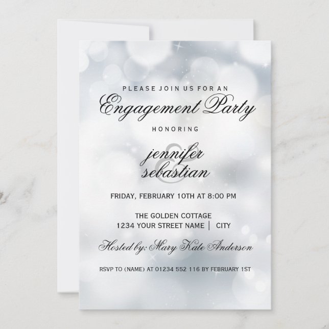 Invitation Luxe Silver Bokeh Light Chic Engagement Party (Devant)