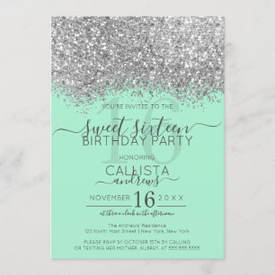 Invitation Luxe Silver Neo Mint Parties scintillant Confetti