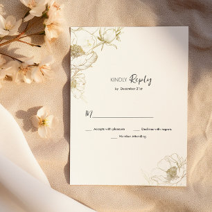Invitation Luxe simple or blanc peony floral RSVP