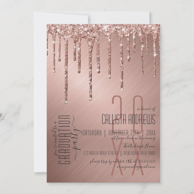 Invitation Luxe Sparkly Rose Gold Parties scintillant Drivers (Devant)
