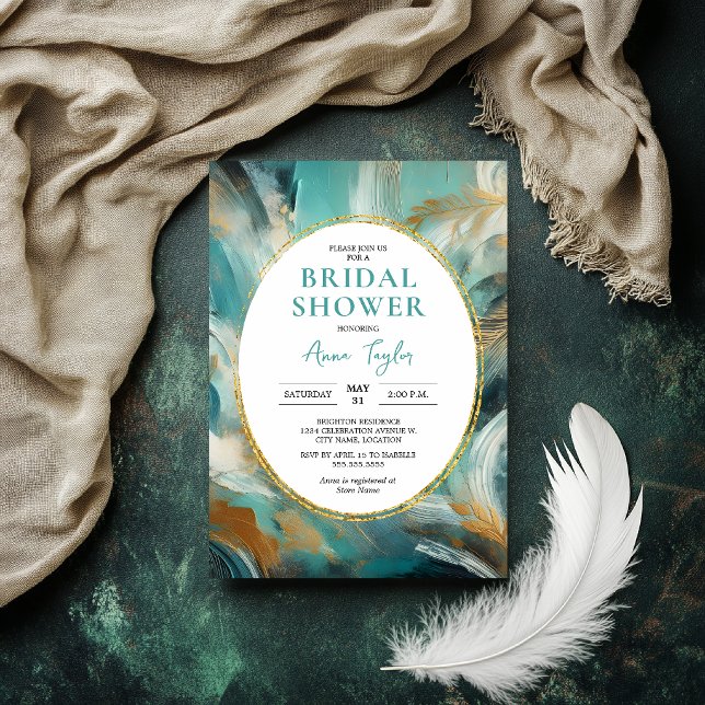 Invitation Luxe Turquoise Or Pinceau Mariage (Créateur téléchargé)