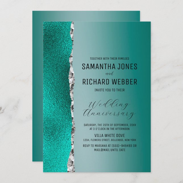 Invitation Luxe Turquoise Turquoise Silver Parties scintillan (Devant / Derrière)