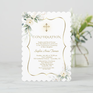Invitation Luxe Verdure Blanc Floral Fille Confirmation