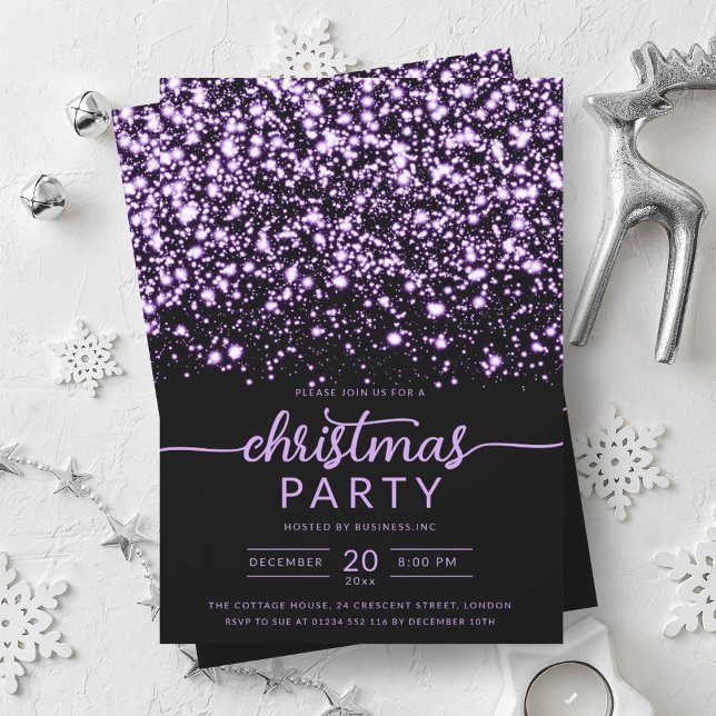 Invitation Luxe violet hiver brillant Stars Company Xmas (Luxe Purple Winter Shiny Stars Company Xmas Invitation)