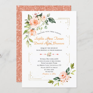 Invitation Luxe Vivant Coral Floral Parties scintillant or Ma