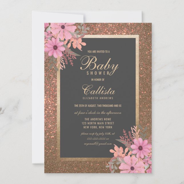 Invitation Luxe Watercolor Blooms : Baby shower moderne (Devant)